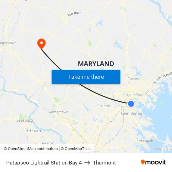 Patapsco Lightrail Station Bay 4 to Thurmont map