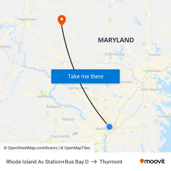 Rhode Island Av Station+Bus Bay D to Thurmont map