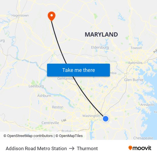 Addison Road Metro Station to Thurmont map