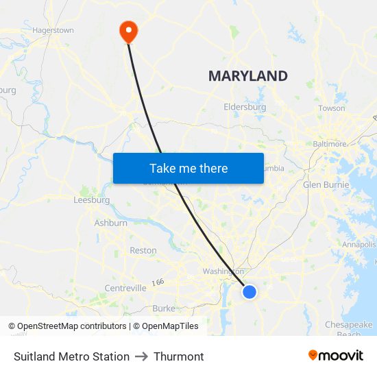 Suitland Metro Station to Thurmont map