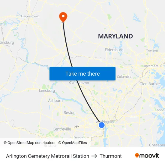 Arlington Cemetery to Thurmont map