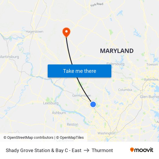 Shady Grove Station & Bay C - East to Thurmont map