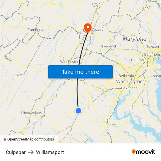 Culpeper to Williamsport map