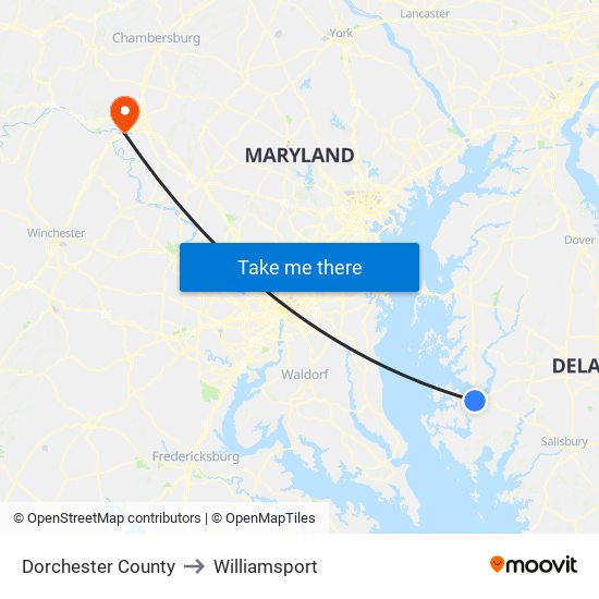 Dorchester County to Williamsport map