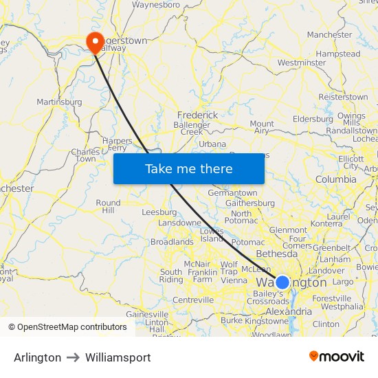 Arlington to Williamsport map