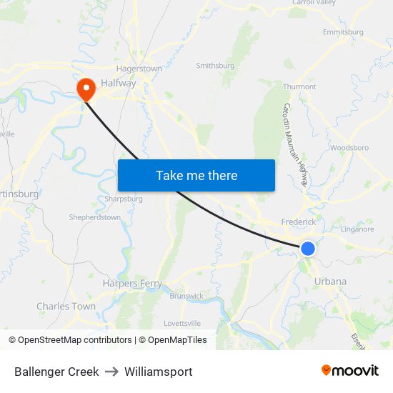 Ballenger Creek to Williamsport map