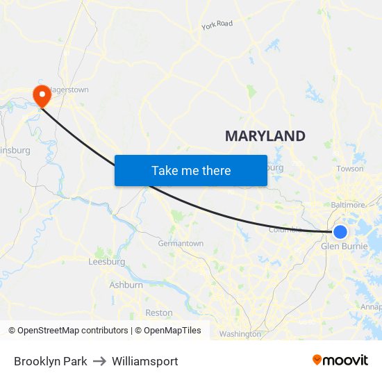 Brooklyn Park to Williamsport map