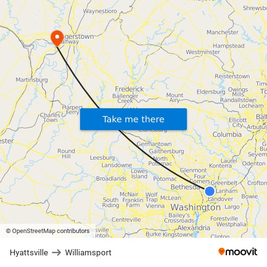 Hyattsville to Williamsport map