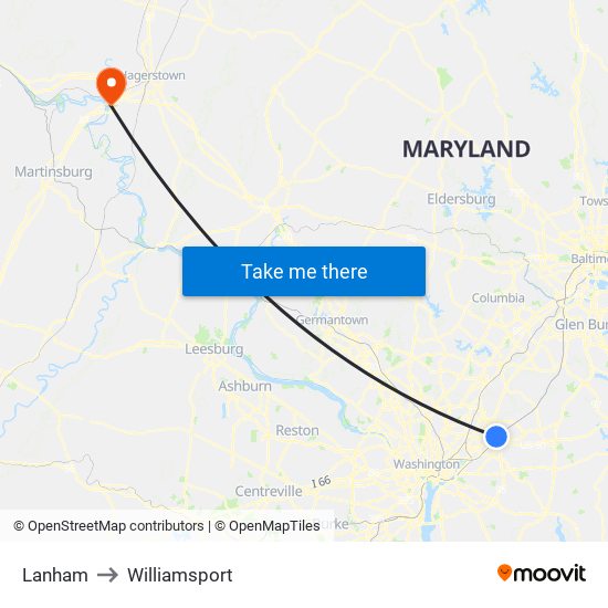 Lanham to Williamsport map