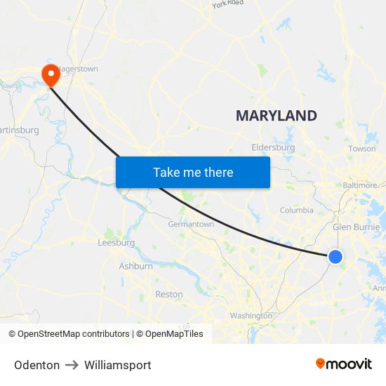 Odenton to Williamsport map