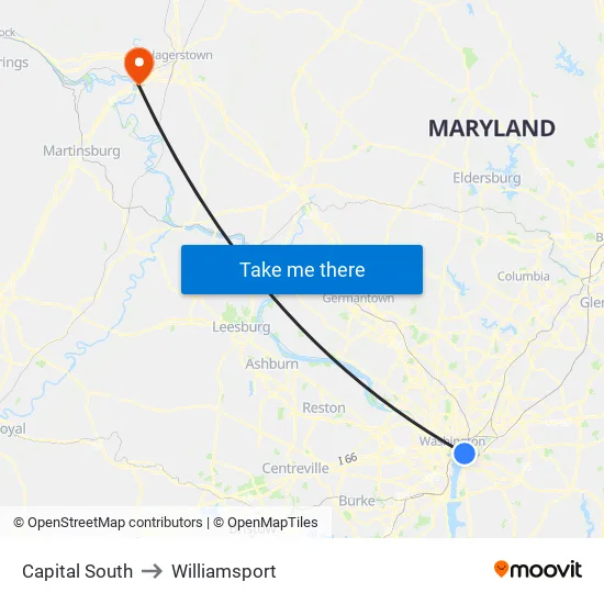Capital South to Williamsport map