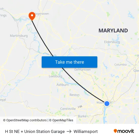 H St Ne+Union Station Garage to Williamsport map
