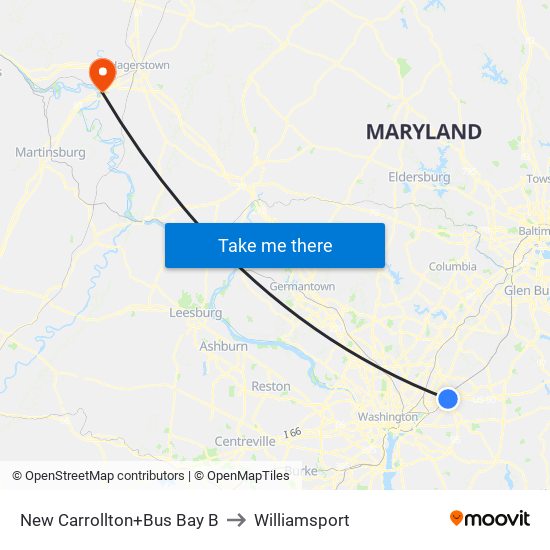 New Carrollton+Bay B to Williamsport map