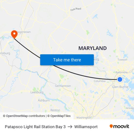 Patapsco Light Rail Station Bay 3 to Williamsport map