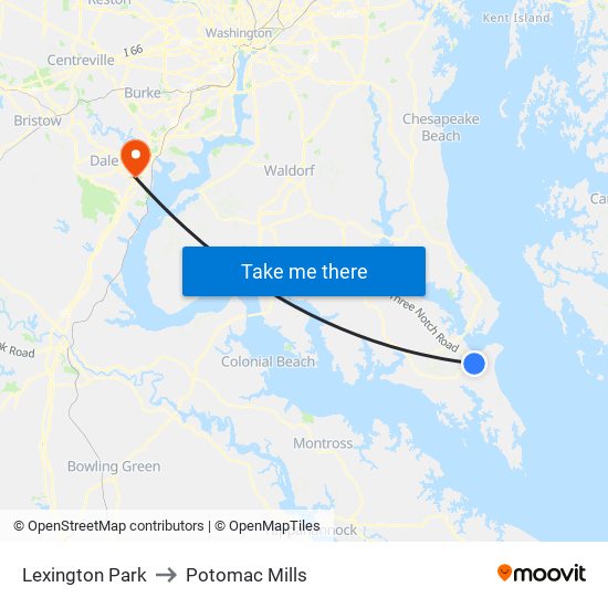 Lexington Park to Potomac Mills map