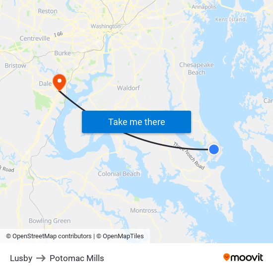 Lusby to Potomac Mills map