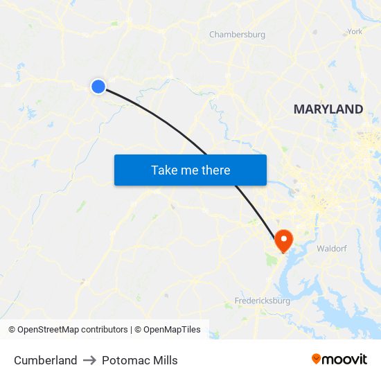 Cumberland to Potomac Mills map