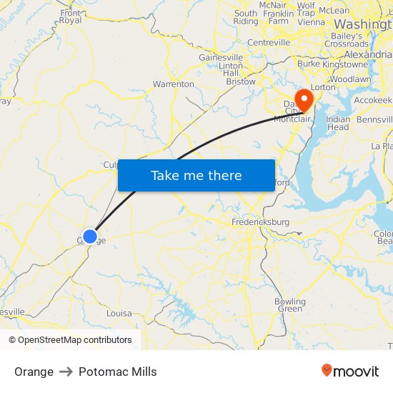 Orange to Potomac Mills map