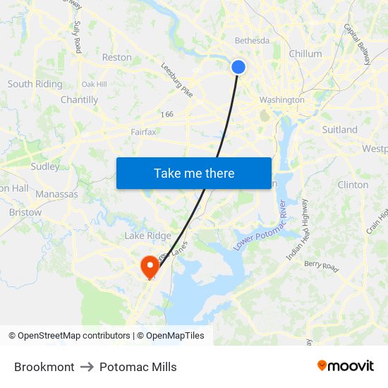 Brookmont to Potomac Mills map