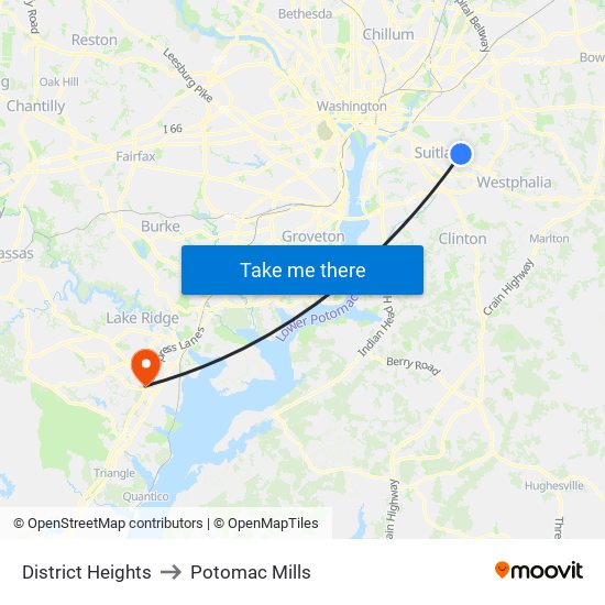 District Heights to Potomac Mills map