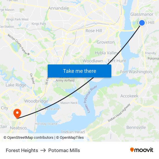 Forest Heights to Potomac Mills map