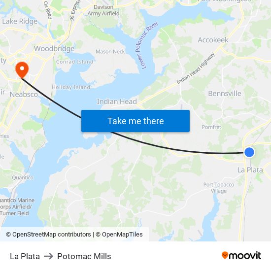 La Plata to Potomac Mills map