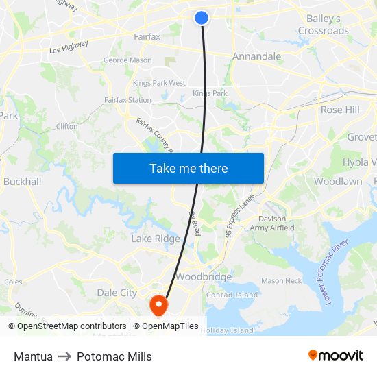 Mantua to Potomac Mills map