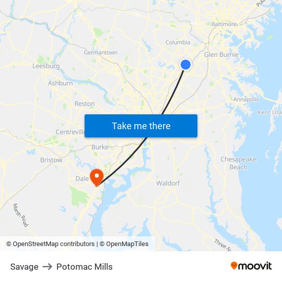 Savage to Potomac Mills map