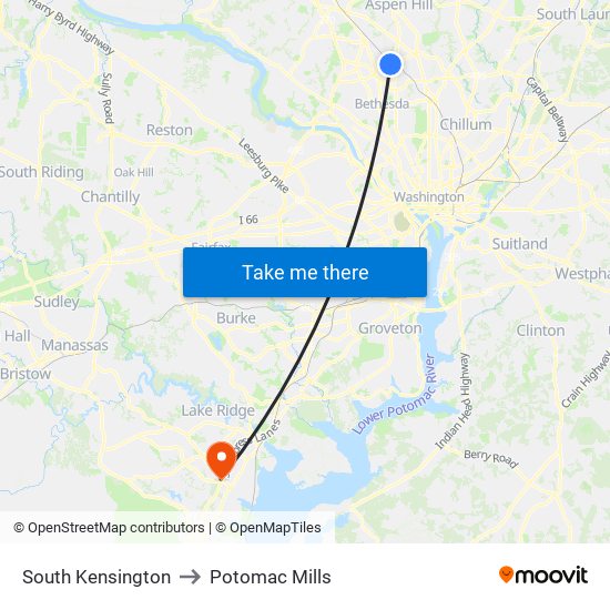 South Kensington to Potomac Mills map