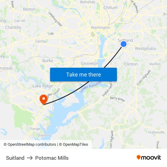 Suitland to Potomac Mills map