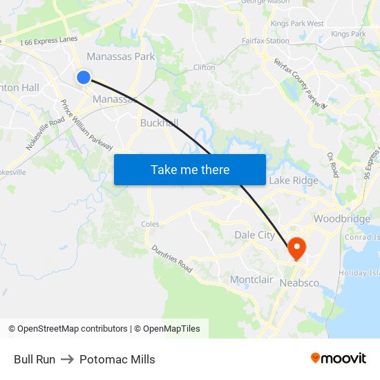 Bull Run to Potomac Mills map