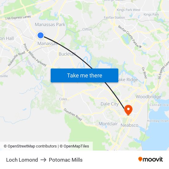 Loch Lomond to Potomac Mills map