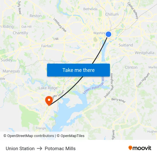 Union Station to Potomac Mills map