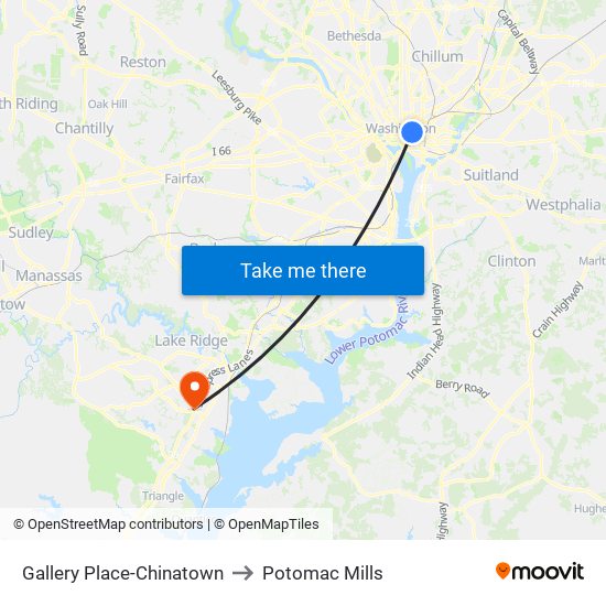 Gallery Place-Chinatown to Potomac Mills map