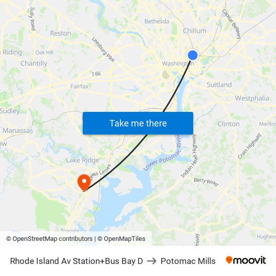 Rhode Island Ave-Brentwood+Bay D to Potomac Mills map