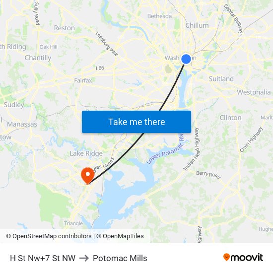 H St Nw+7 St NW to Potomac Mills map