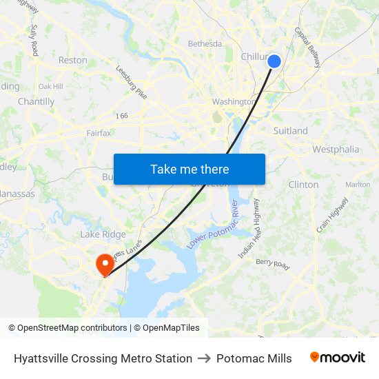 Hyattsville Crossing Metro Station to Potomac Mills map