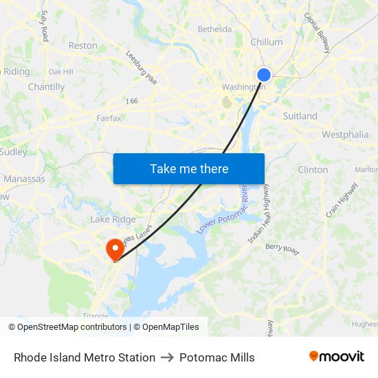 Rhode Island Metro Station to Potomac Mills map