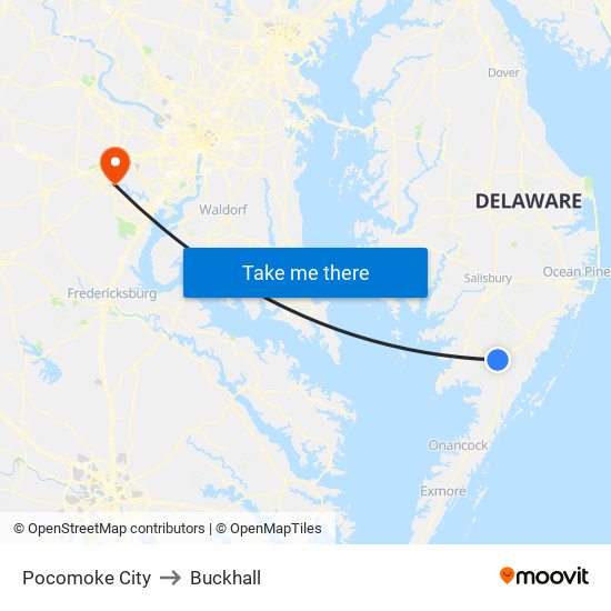 Pocomoke City to Buckhall map