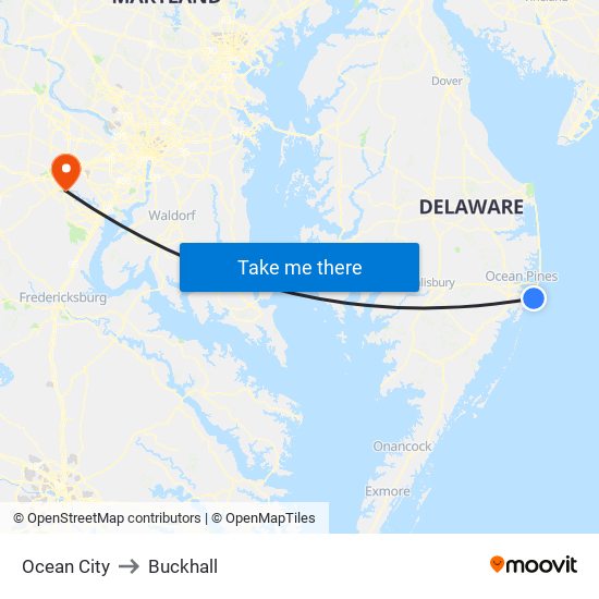 Ocean City to Buckhall map