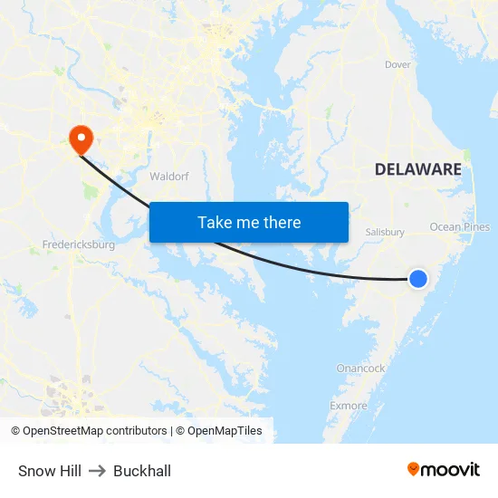 Snow Hill to Buckhall map