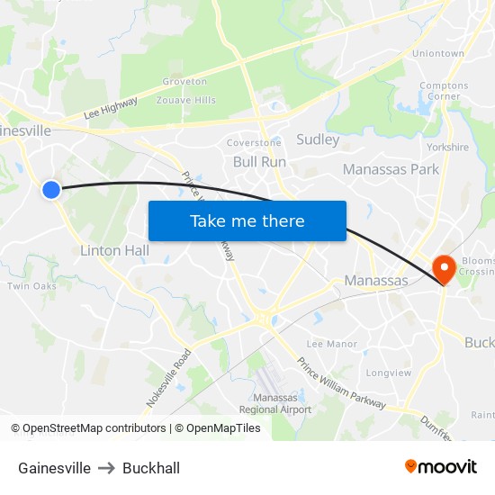 Gainesville to Buckhall map