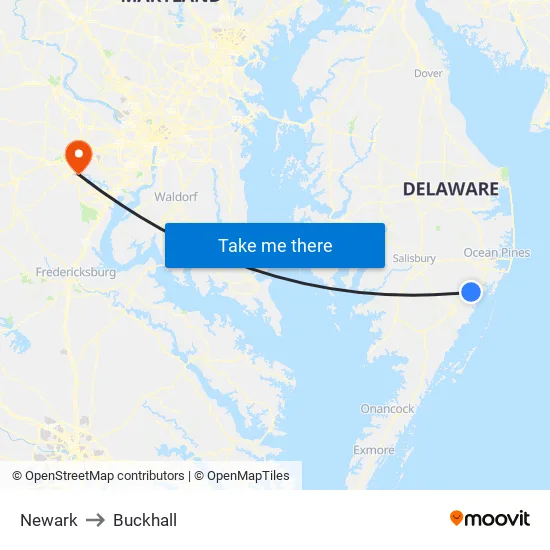 Newark to Buckhall map
