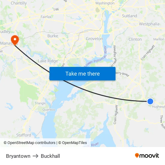 Bryantown to Buckhall map