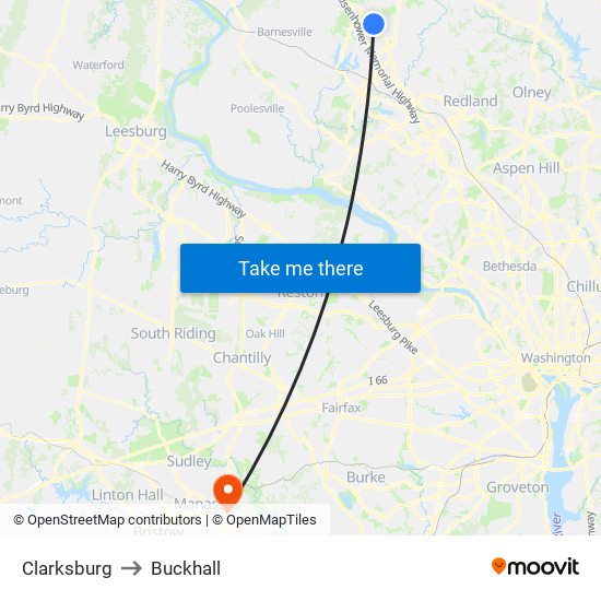 Clarksburg to Buckhall map