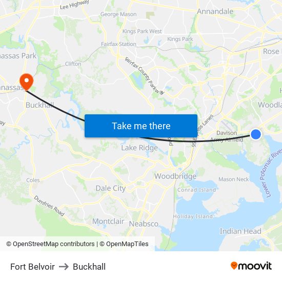 Fort Belvoir to Buckhall map