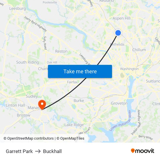 Garrett Park to Buckhall map