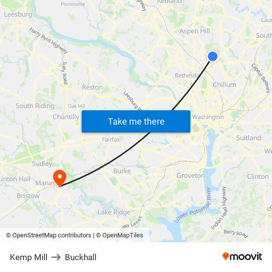 Kemp Mill to Buckhall map