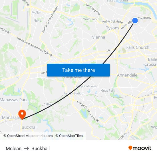 Mclean to Buckhall map