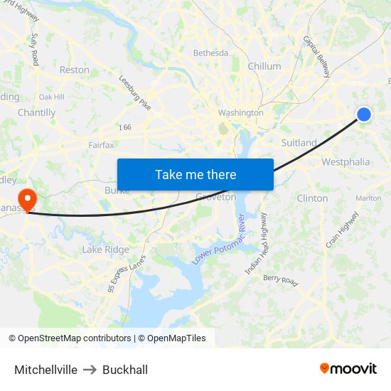 Mitchellville to Buckhall map